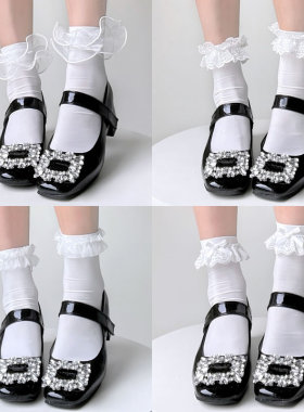 白色百搭日系jk天鹅绒蕾丝花边短袜夏季薄款可爱洛丽塔蝴蝶结袜子