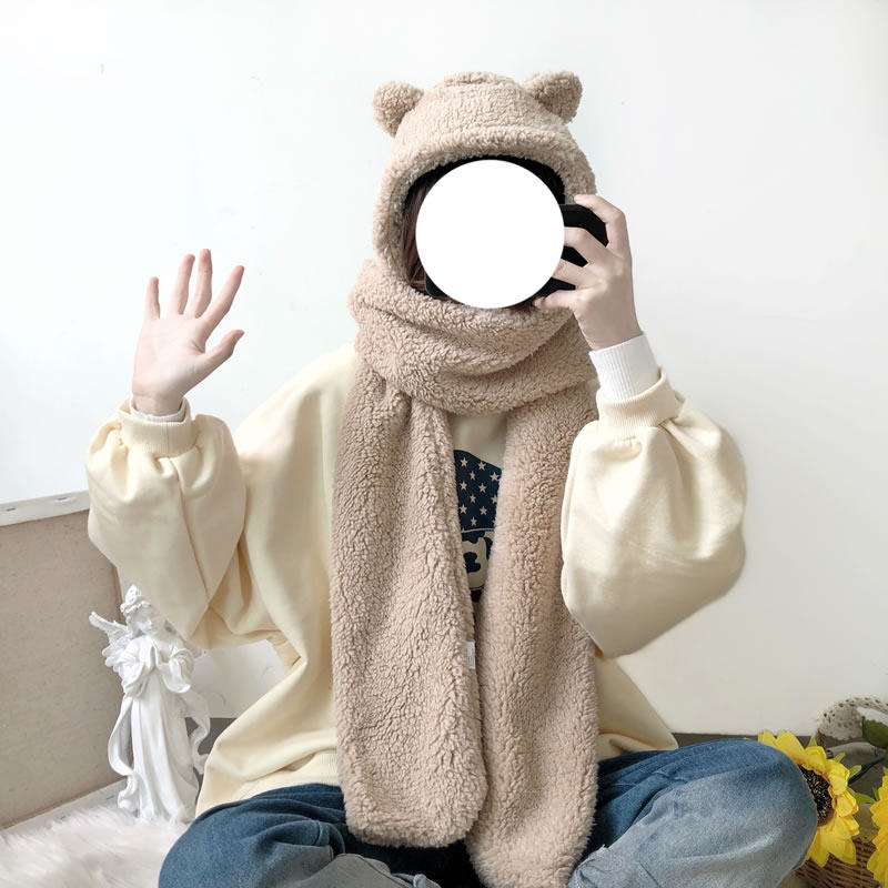 清仓加绒可爱小熊耳朵情侣连帽围巾少女软妹毛绒保暖围巾帽子一体,服饰配件/皮带/帽子/围巾,二件套,淘宝优惠券,粉丝福利购,淘宝优惠卷