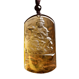 天然橙黄水晶普贤菩萨吊坠属蛇龙本命佛生肖饰品项链守护神男女