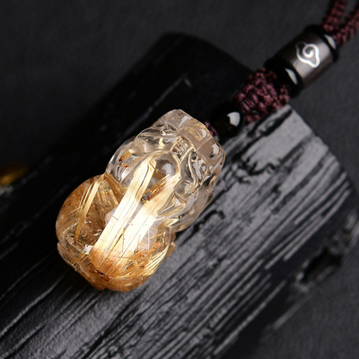 钛晶金发晶貔貅吊坠貔貅皮丘水晶天然发晶男女挂件礼物项链