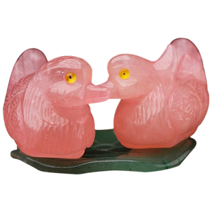 天然粉水晶鸳鸯摆件桃花一对比翼鸟粉晶客厅卧室床头摆设礼物饰品