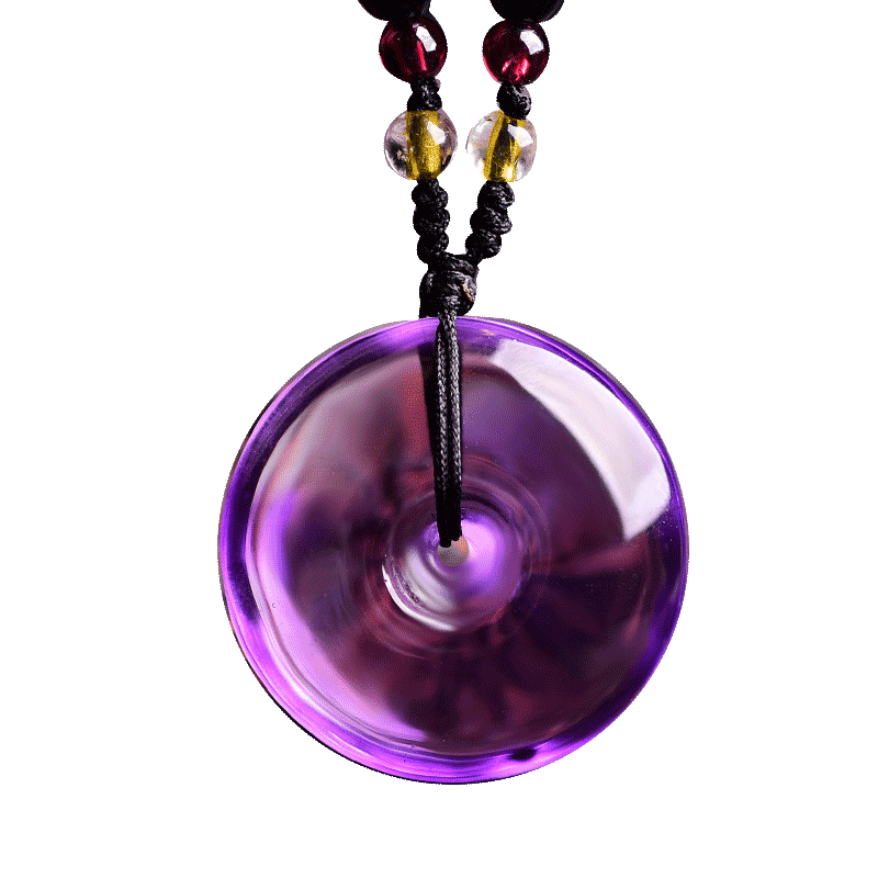 天然紫水晶平安扣男士吊坠项链