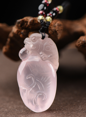 天然粉水晶三足金蟾吊坠男女款招财蟾蜍项链本命年饰品玉挂件粉晶