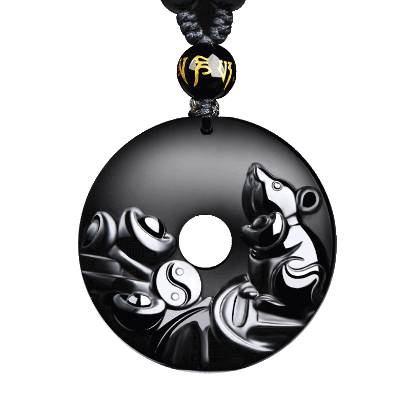 黑曜石六合生肖吊坠朱砂2026年属鼠牛的吉祥佩戴物守护神项链