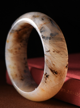 天然发丝玉髓手镯原矿俏色款镯女款玉石冰透玉镯子玛瑙礼物送女友