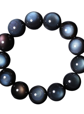 孤品满月冰种黑曜石彩虹眼手串