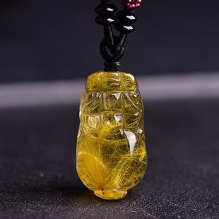 女项链发晶钛晶水晶皮丘财运情侣貔恘挂件礼物 金发晶貔貅吊坠男款