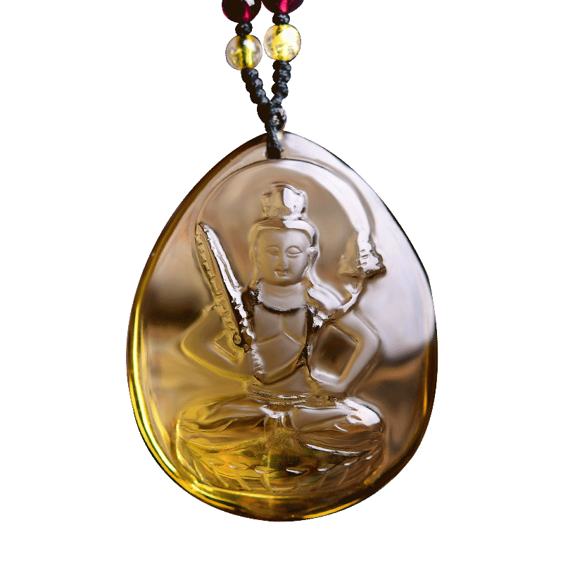 天然黄水晶本命佛生肖牛虎的吊坠虚空藏菩萨男女属牛虎守护神挂件