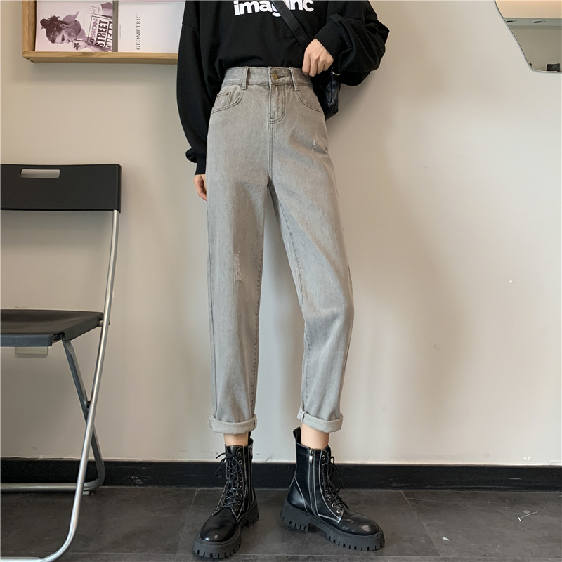 Real shot jeans women straight tube loose autumn and winter new fashion high waist show thin Harun radish daddy pants