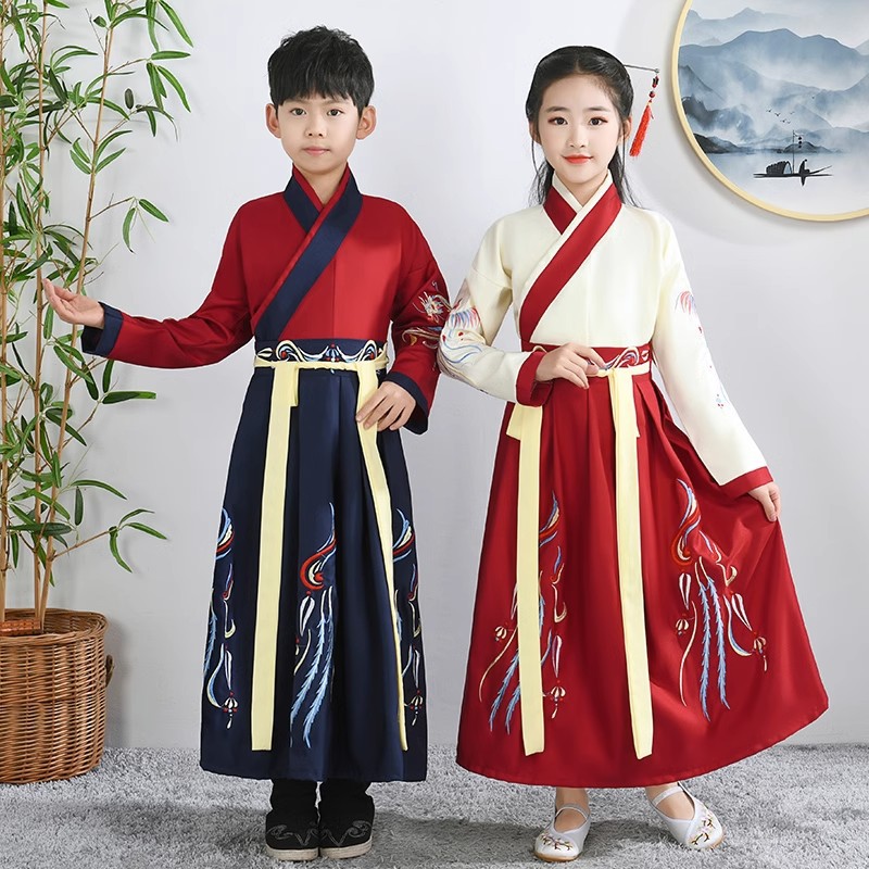 汉服男童国学服女童古装襦裙唐装儿童书童三字经演出服