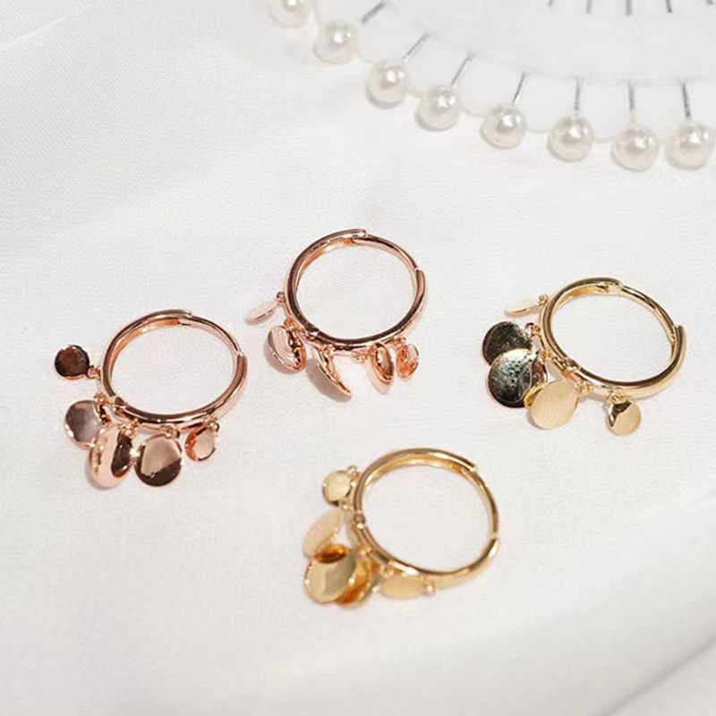 18k金圈圈耳环女 黄金色玫瑰金素金亮片金片耳圈 时尚au750耳扣