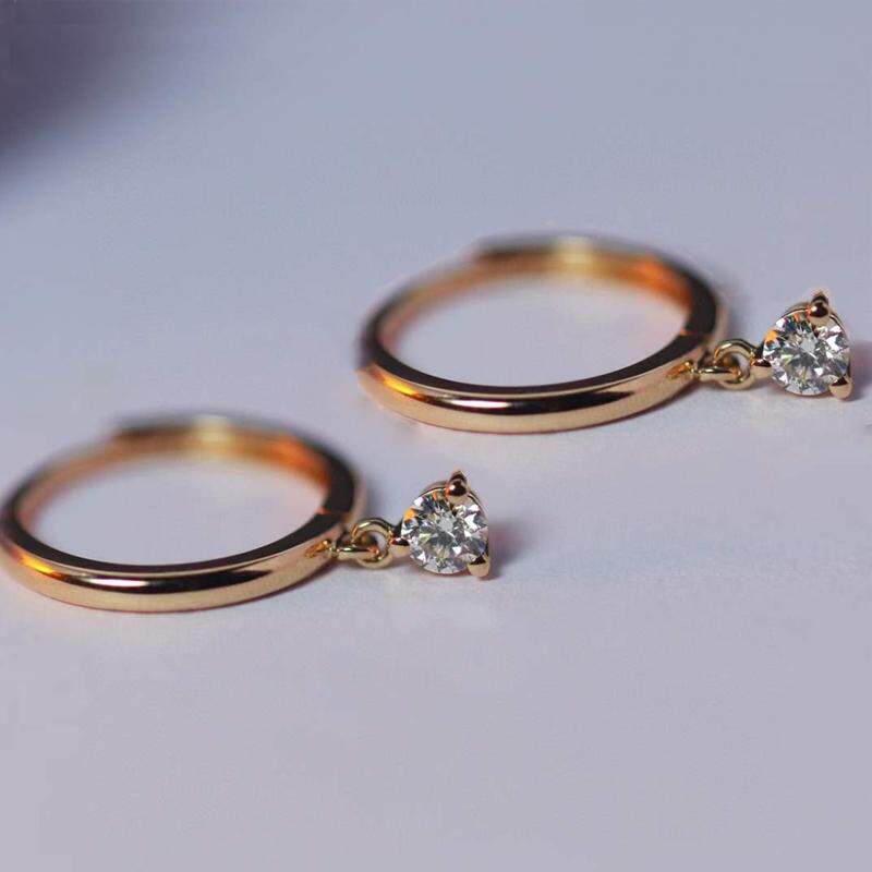 纯18k黄金玫瑰金天然真钻石耳圈女 单钻10分一对20分滴流通勤耳环