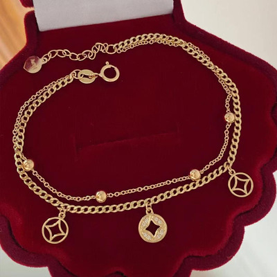 纯18K金黄金玫瑰金钻石手链脚链