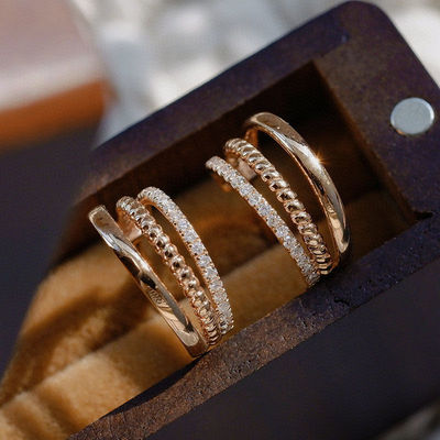 三枚耳圈佩戴效果玫瑰金钻石耳钉