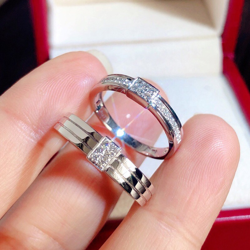 18K白金钻石情侣对戒排钻对戒订婚求婚结婚百搭钻石情侣对戒定制