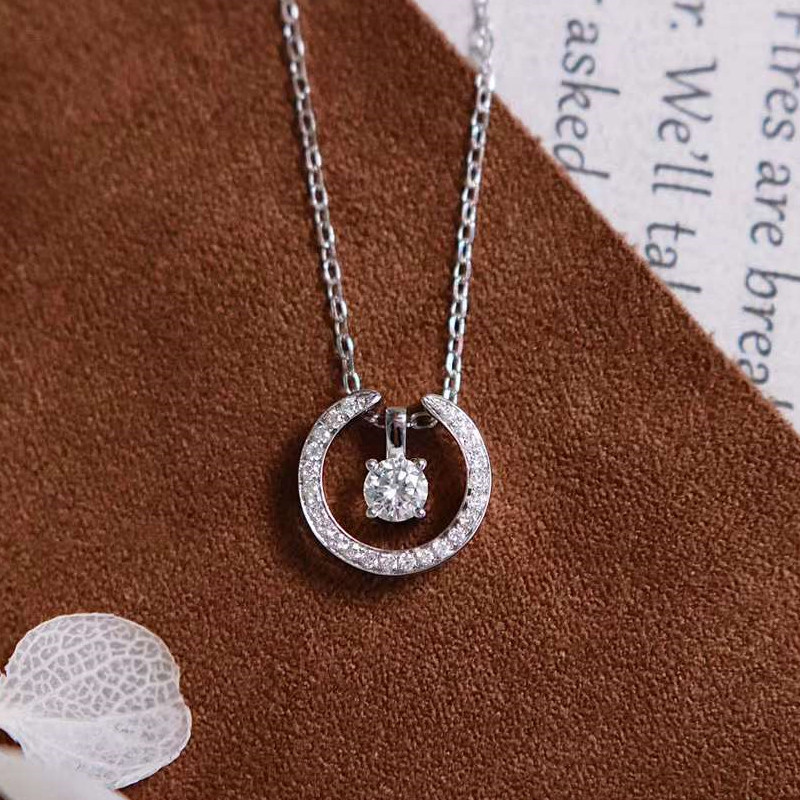 18k金白金一款多戴钻石项链女 12分四爪单钻可拆分吊坠锁骨链项链