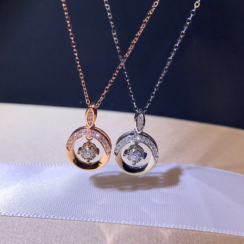 18K金天然钻石圆形灵动吊坠项链锁骨链女玫瑰金白金彩金钻石项链