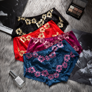 棉质抗菌莫代尔三角裤 4条女士内裤 竹炭面料性感中腰蕾丝女装