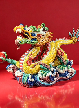 龙戏珠陶瓷文创摆件手工制作艺术特色工艺品交趾陶艺摆件