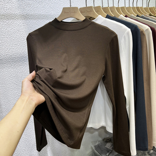 内搭酒红色打底衫 莫代尔T恤女2025秋修身 长袖 半高领纯色柔软薄款