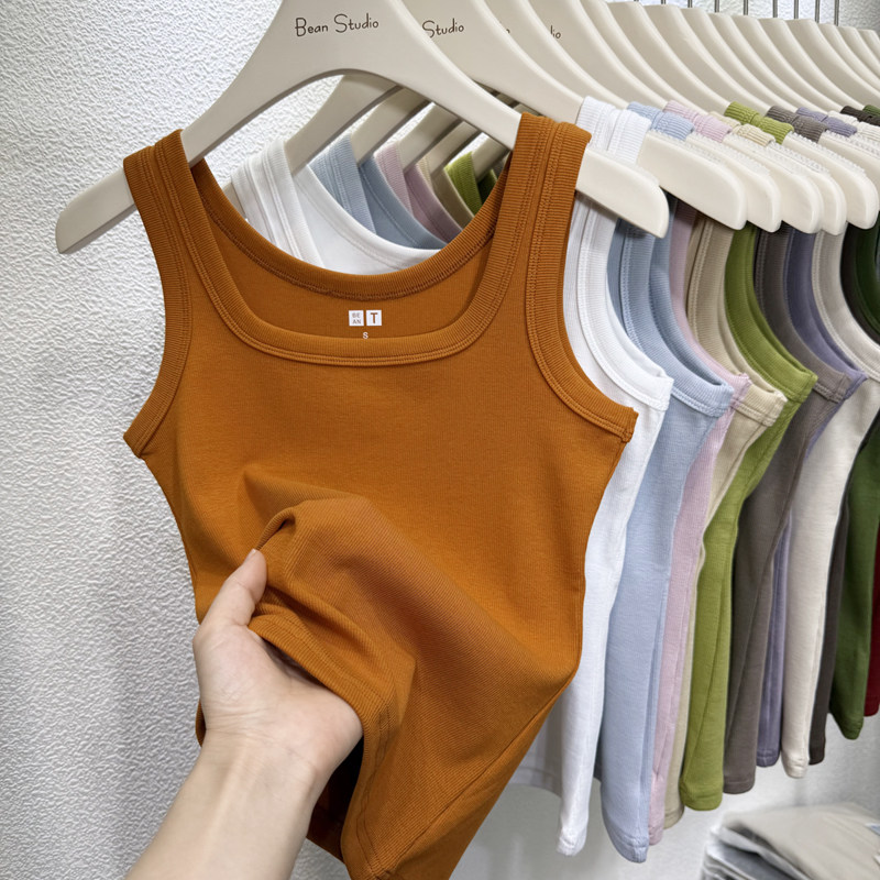 2026新款螺纹棉方领打底吊带背心女士内搭高级感外穿遮副乳小上衣 - 实物图