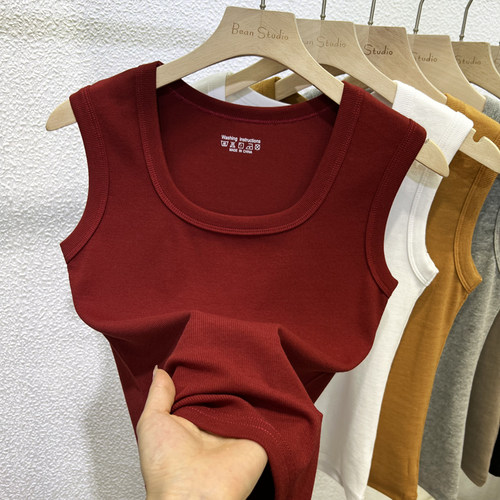 遮副乳方领螺纹棉紧身上衣锁骨