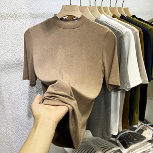 新款 修身 韩系半高领中袖 女内搭五分袖 显瘦中领上衣 打底衫 2025秋装