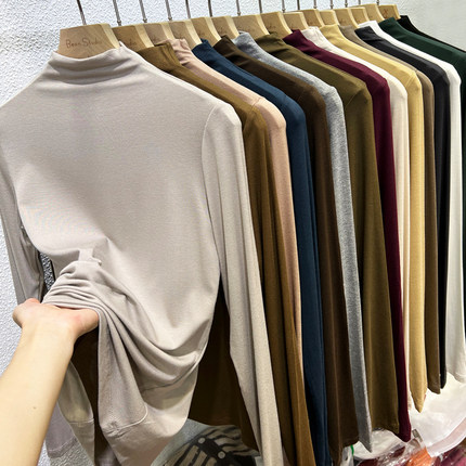 2025秋冬装韩版百搭半高领长袖面膜T恤女洋气内搭打底衫修身上衣