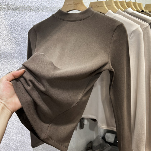 长袖经典百搭磨毛薄绒半高领羊绒