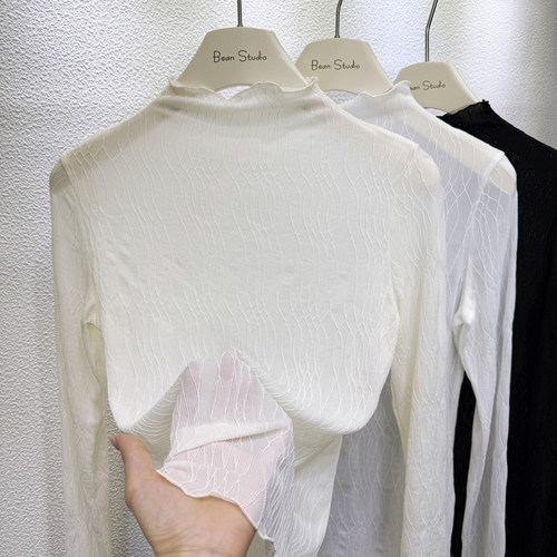 温柔风半高领内搭女正肩长袖上衣