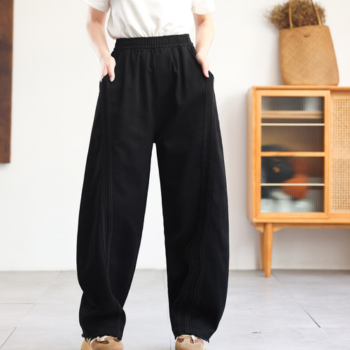 摩登分割双压线香蕉裤高腰大码女