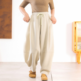 松紧腰哈伦裤 女装 梨形神裤 遮跨藏肉 绿素棉 自然宽松休闲裤 大码