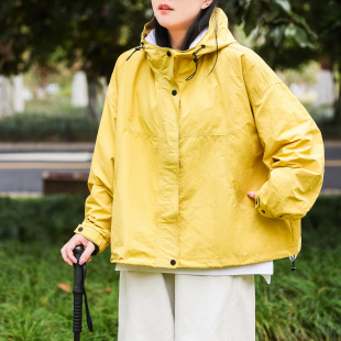 休闲显瘦夹克2026春装 绿素棉 立体裁剪大版 风外套女 连帽工装