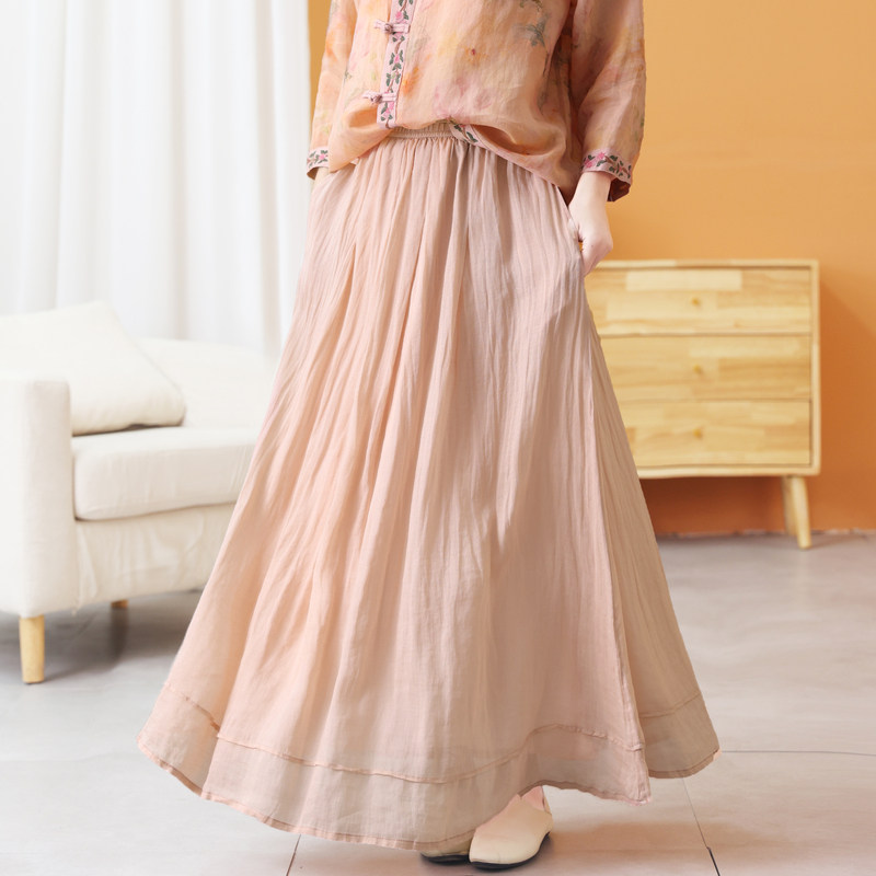 苎麻透气蓬蓬裙女飘逸柔软半身裙