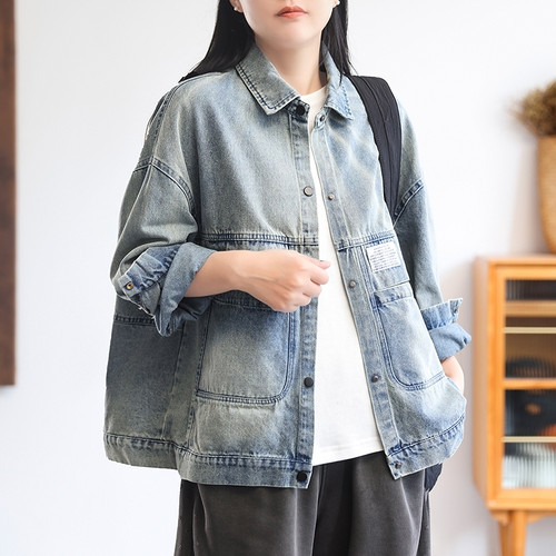 设计感牛仔外套衬衣式宽松减龄款