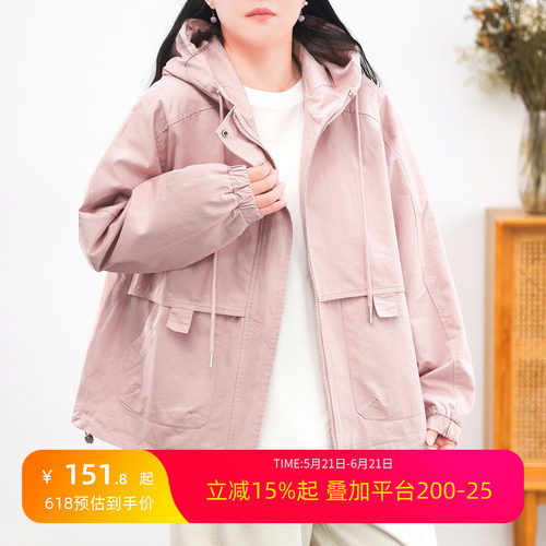 春装纯棉大版工装风连帽外套新品