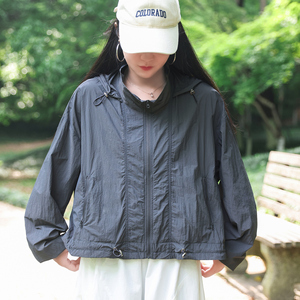 绿素棉 原纱立领连帽防晒衣女 大码UPF50+小个子薄款开衫2026夏装