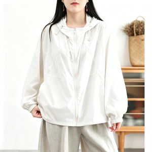 绿素棉 夏季薄款速干防晒衣女~多巴胺 物理防晒连帽户外防晒服夏