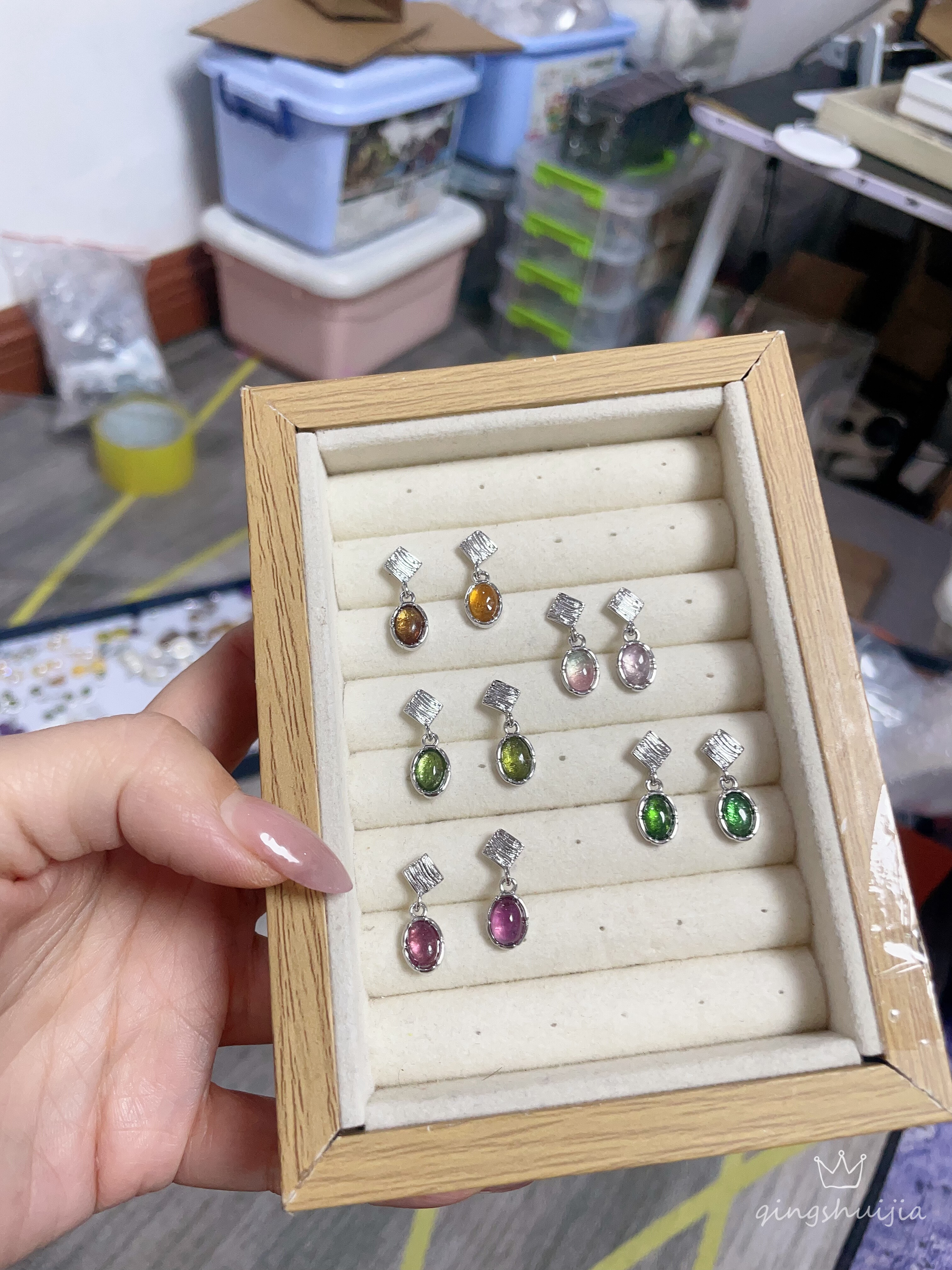 天然碧玺耳钉耳坠耳饰925银针糖果西瓜碧玺，简单百搭