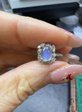 天然蓝月光戒指铜托活口简单百搭