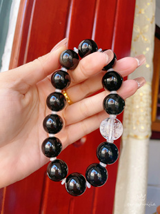 手串黑耀石白水晶招财聚气补水补金天然水晶手链 男款手串