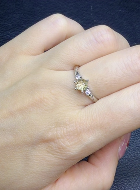 纯天然黄水晶六爪钻戒指烟花切铜托活口简单百搭