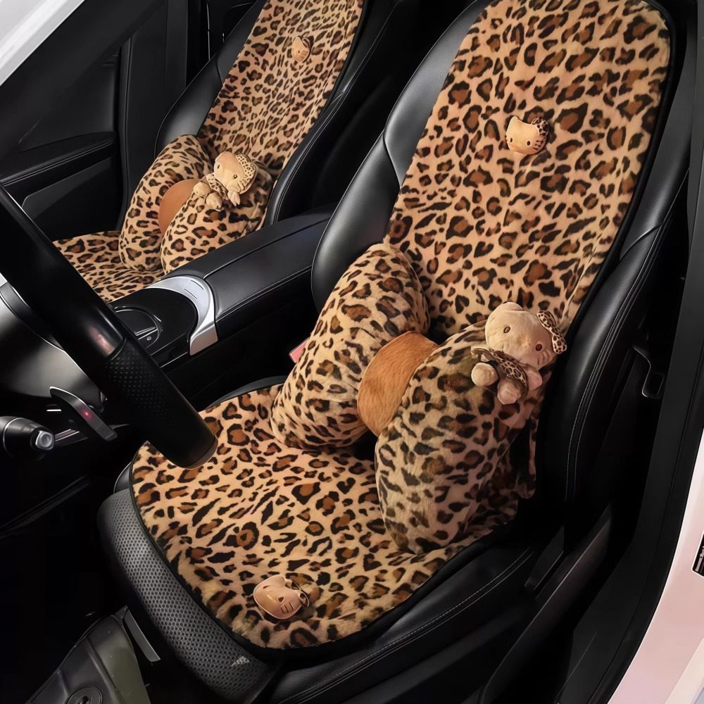 兔毛豹纹汽车坐垫冬季毛绒保暖加热车载座椅套新款高级感车用座套