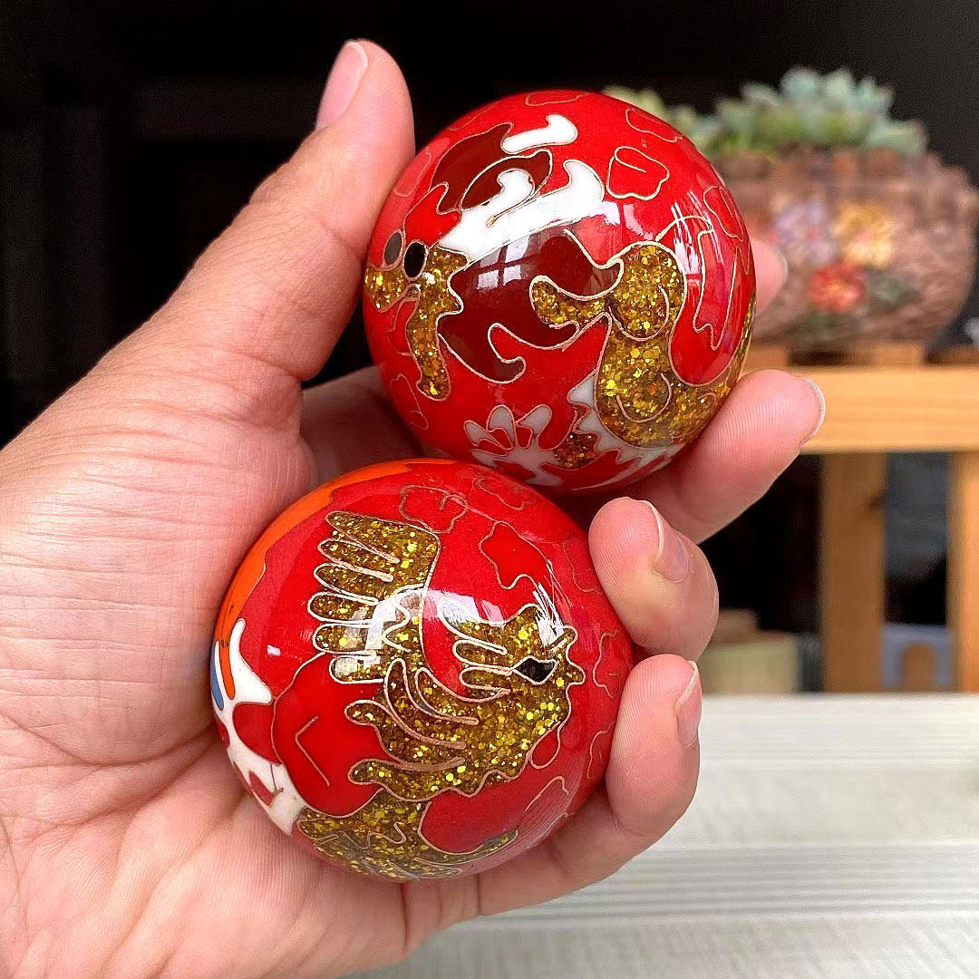 保定铁球健身球手握球老人手盘保健球景泰蓝空心铃音球