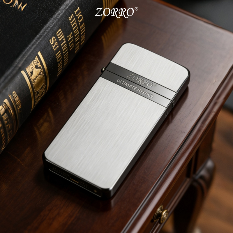 zorro佐罗官方正品薄款黑色拉丝标志油复古打火机高颜值节日送礼