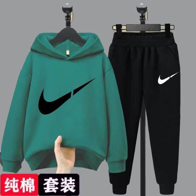 儿童潮牌纯棉连帽卫衣男女童运动套装中大童秋冬款洋气休闲两件套