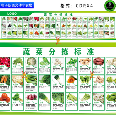 4D厨房蔬菜原材料验收标准展板挂图蔬菜分拣选购标准宣传栏素材
