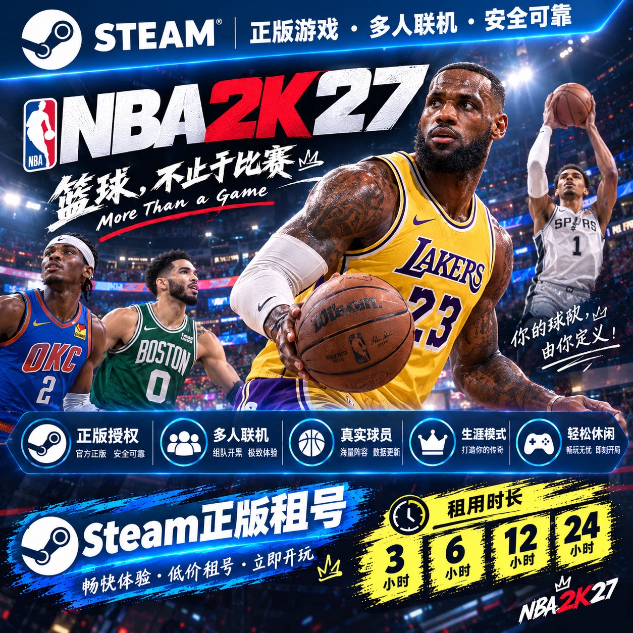 steam游戏账号出租 正品在线NBA 2K27 不会顶号 不可联机