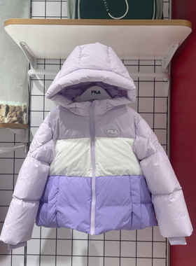 FILA斐乐童装2025冬季女小童防泼水宽松保暖连帽羽绒服K11G541905