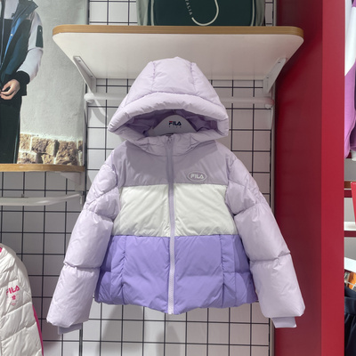 FILA斐乐童装2025冬季女小童防泼水宽松保暖连帽羽绒服K11G541905